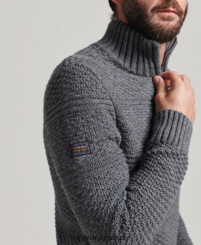 uy Superdry hombres jersey con cuello henley de jacob gris DT2N8Z5276 ropa