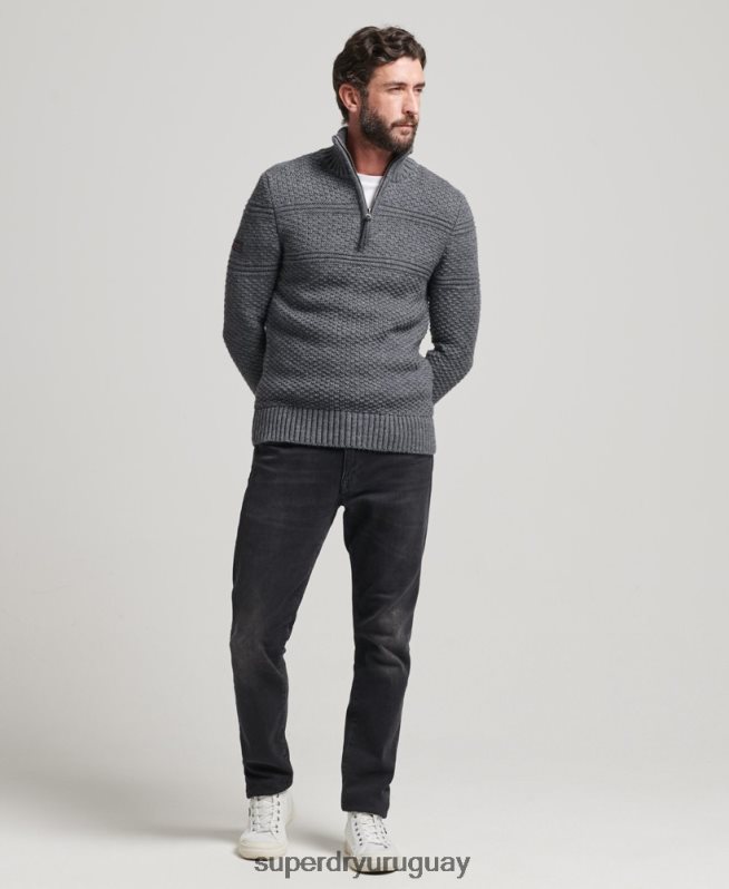 uy Superdry hombres jersey con cuello henley de jacob gris DT2N8Z5276 ropa