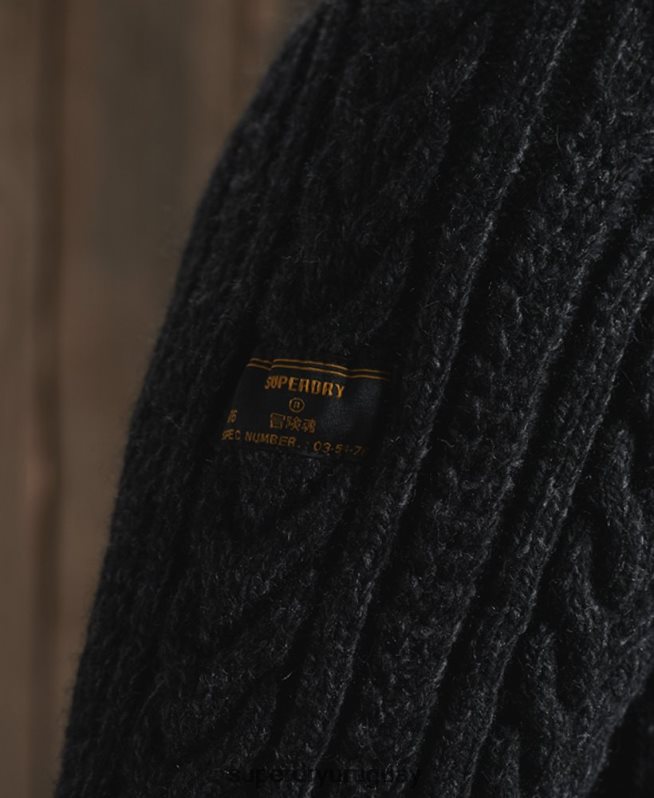 uy Superdry hombres jersey con cuello henley de jacob negro DT2N8Z1350 ropa