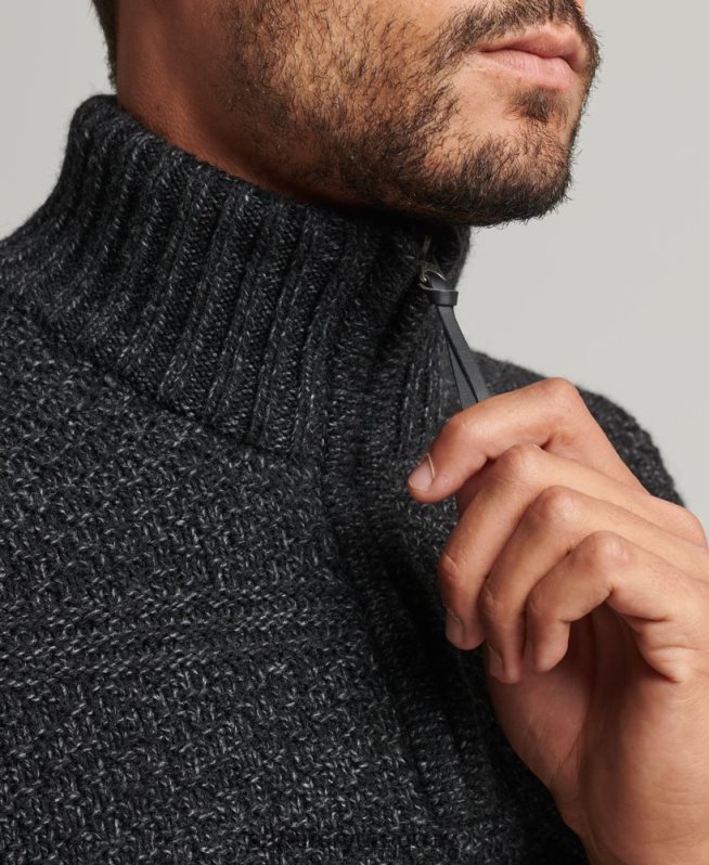 uy Superdry hombres jersey con cuello henley de jacob negro DT2N8Z5253 ropa