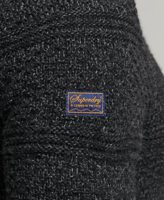 uy Superdry hombres jersey con cuello henley de jacob negro DT2N8Z5253 ropa