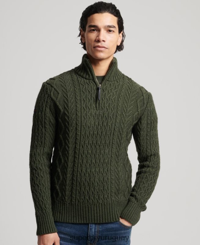 uy Superdry hombres jersey con cuello henley de jacob verde DT2N8Z5278 ropa