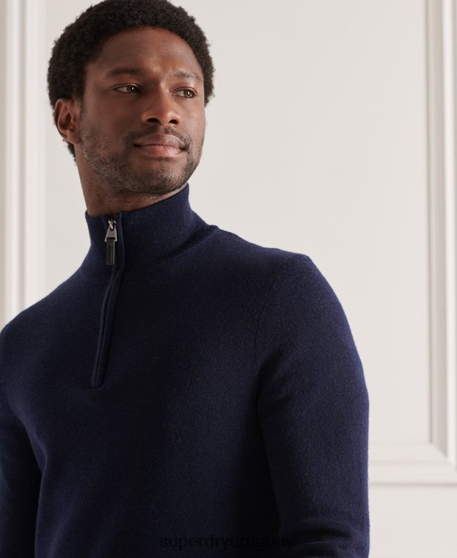 uy Superdry hombres jersey con cuello henley de merino Armada DT2N8Z1340 ropa