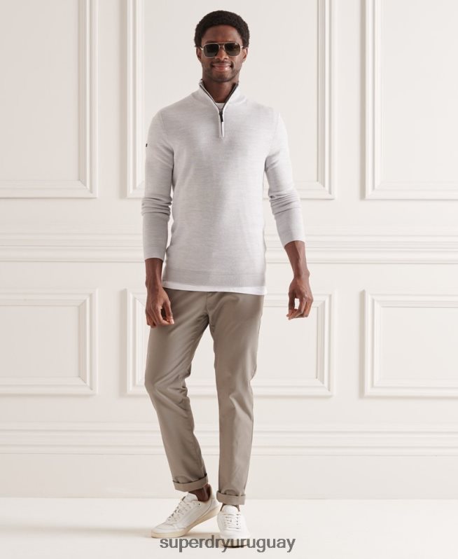 uy Superdry hombres jersey con cuello henley de merino gris claro DT2N8Z5320 ropa