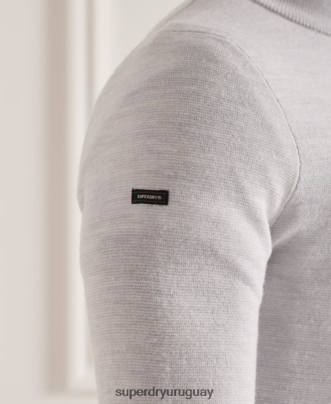 uy Superdry hombres jersey con cuello henley de merino gris claro DT2N8Z5320 ropa