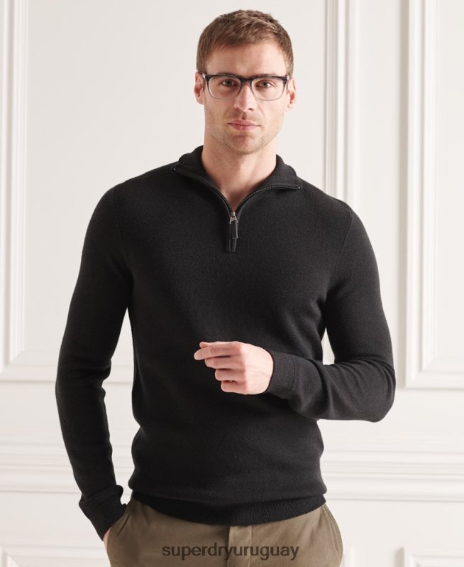uy Superdry hombres jersey con cuello henley de merino negro DT2N8Z5349 ropa