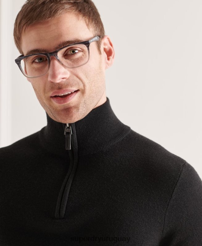uy Superdry hombres jersey con cuello henley de merino negro DT2N8Z5349 ropa