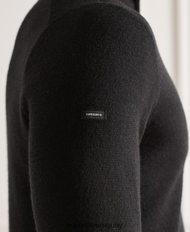 uy Superdry hombres jersey con cuello henley de merino negro DT2N8Z5349 ropa