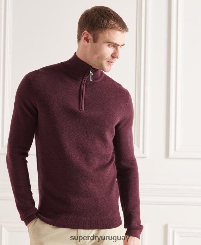 uy Superdry hombres jersey con cuello henley de merino púrpura DT2N8Z5339 ropa