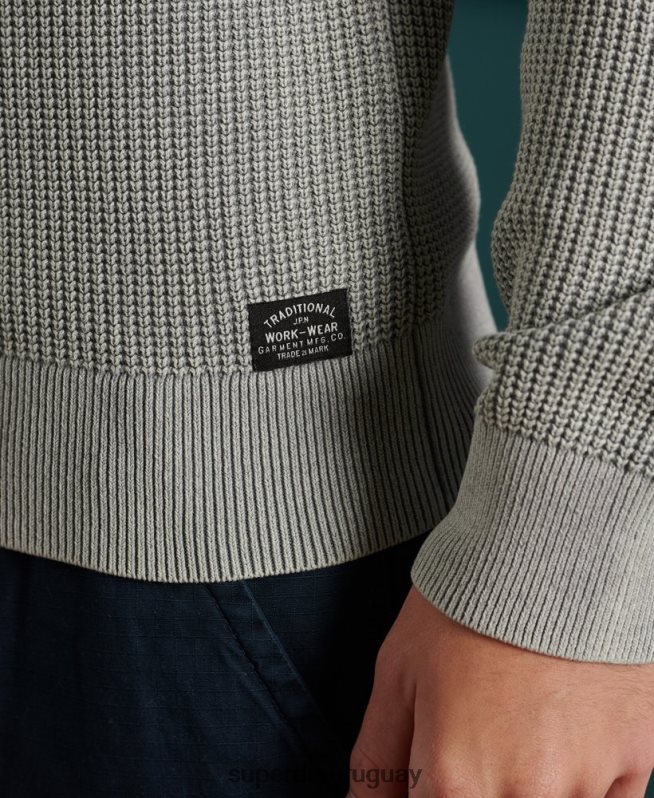 uy Superdry hombres jersey con cuello redondo Academy con textura teñida gris DT2N8Z5296 ropa