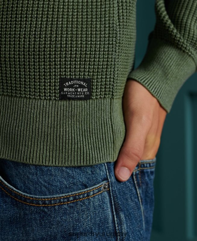 uy Superdry hombres jersey con cuello redondo Academy con textura teñida verde DT2N8Z5346 ropa