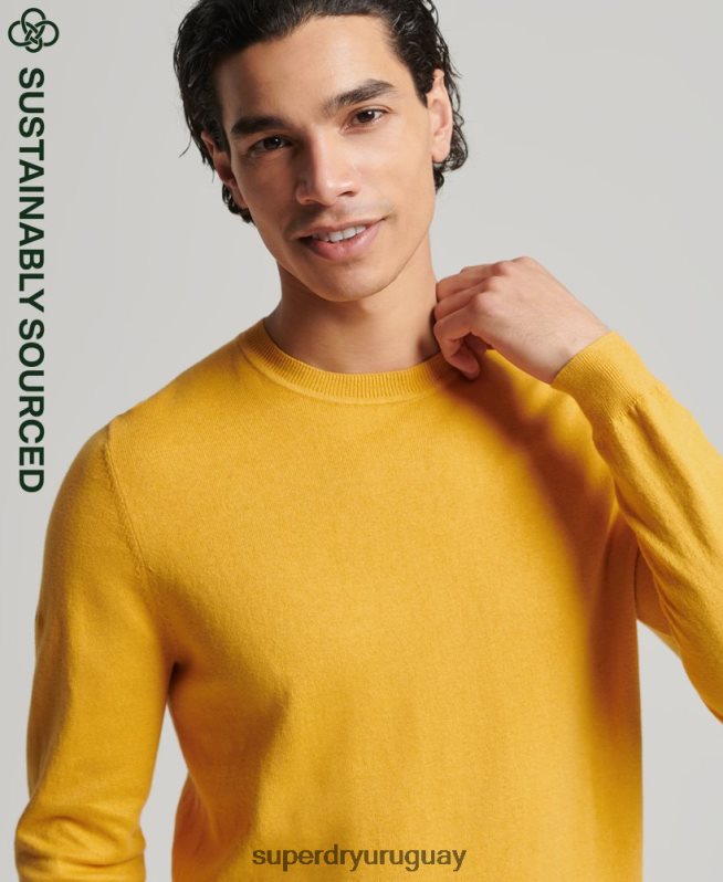 uy Superdry hombres jersey con cuello redondo de cashmere y algodón orgánico amarillo DT2N8Z5271 ropa