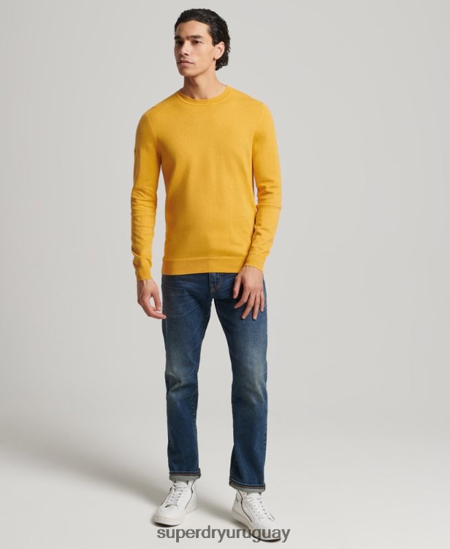uy Superdry hombres jersey con cuello redondo de cashmere y algodón orgánico amarillo DT2N8Z5271 ropa