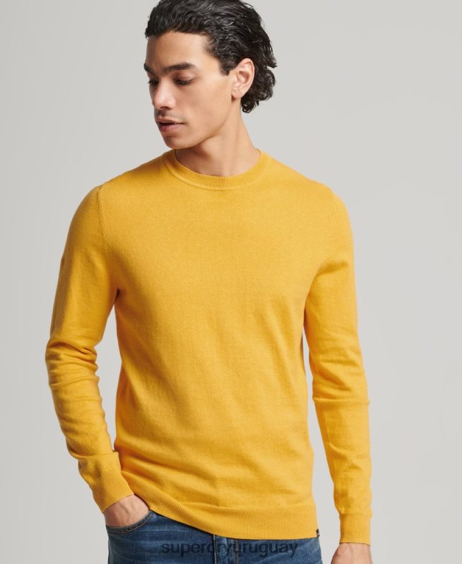 uy Superdry hombres jersey con cuello redondo de cashmere y algodón orgánico amarillo DT2N8Z5271 ropa
