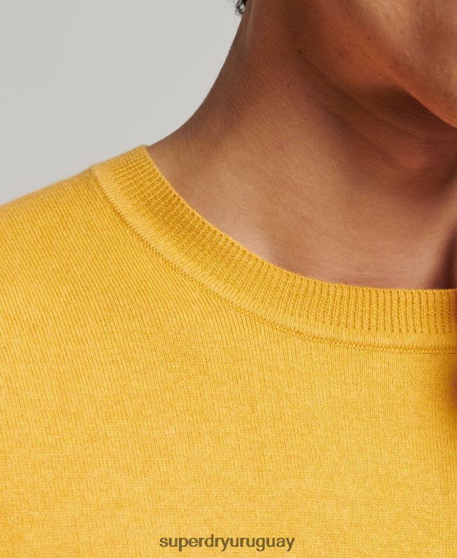 uy Superdry hombres jersey con cuello redondo de cashmere y algodón orgánico amarillo DT2N8Z5271 ropa