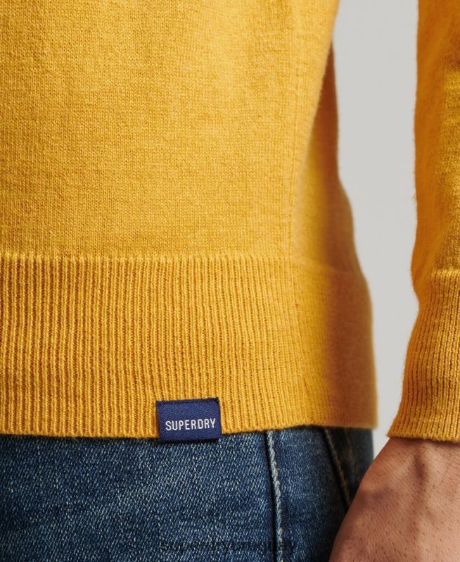 uy Superdry hombres jersey con cuello redondo de cashmere y algodón orgánico amarillo DT2N8Z5271 ropa