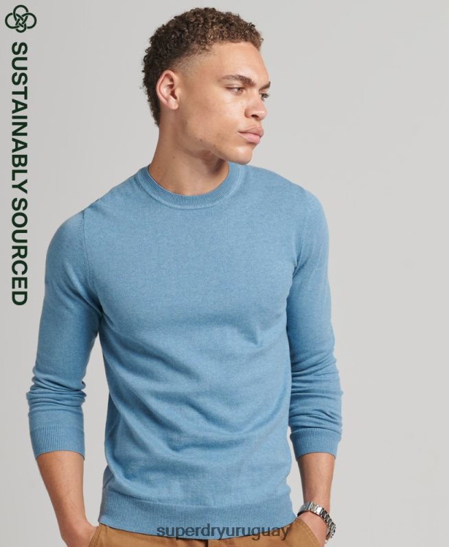 uy Superdry hombres jersey con cuello redondo de cashmere y algodón orgánico azul DT2N8Z1261 ropa