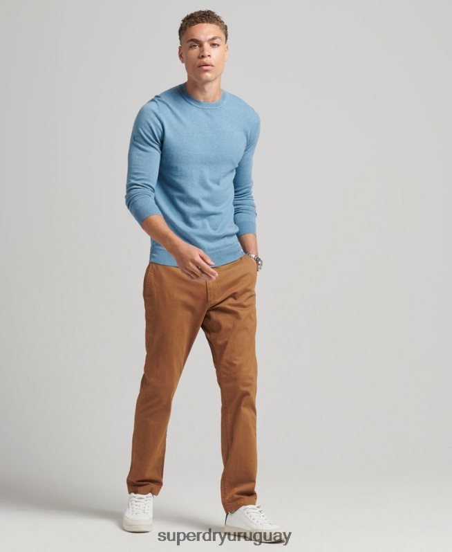 uy Superdry hombres jersey con cuello redondo de cashmere y algodón orgánico azul DT2N8Z1261 ropa