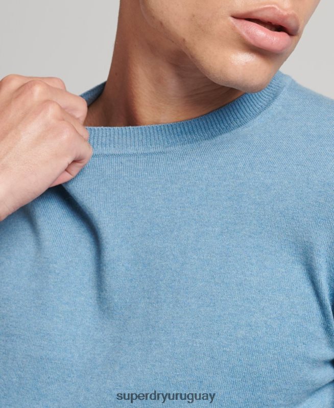 uy Superdry hombres jersey con cuello redondo de cashmere y algodón orgánico azul DT2N8Z1261 ropa