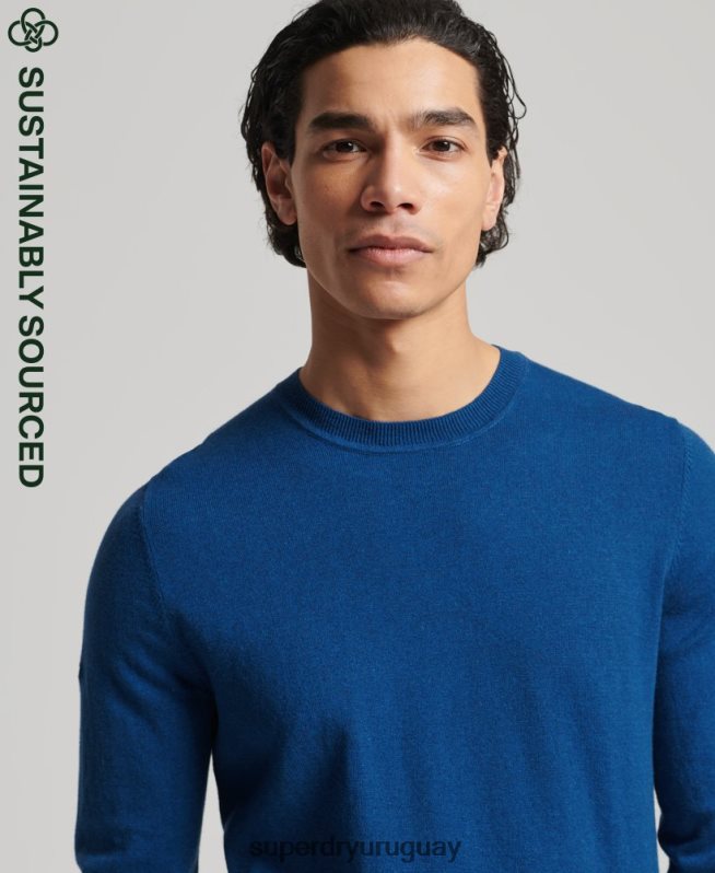 uy Superdry hombres jersey con cuello redondo de cashmere y algodón orgánico azul DT2N8Z1344 ropa