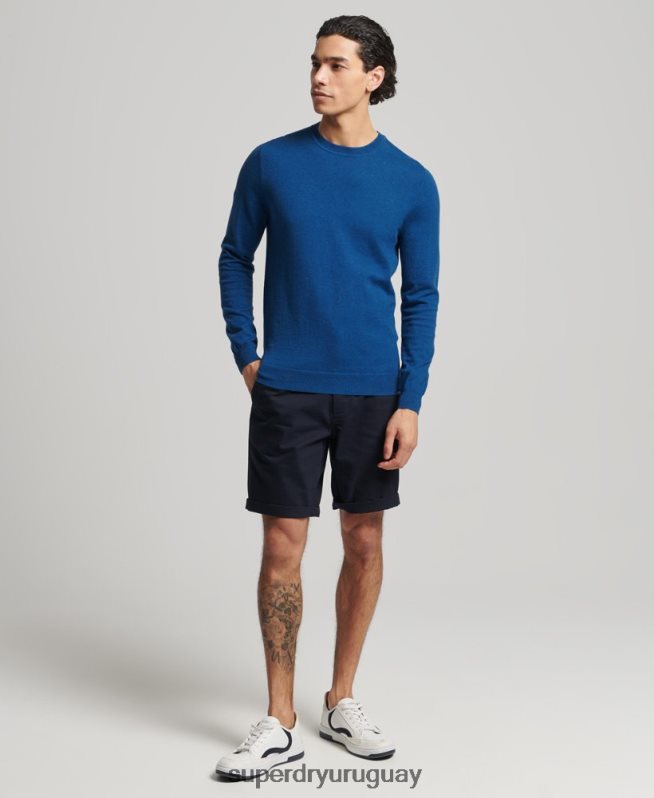 uy Superdry hombres jersey con cuello redondo de cashmere y algodón orgánico azul DT2N8Z1344 ropa