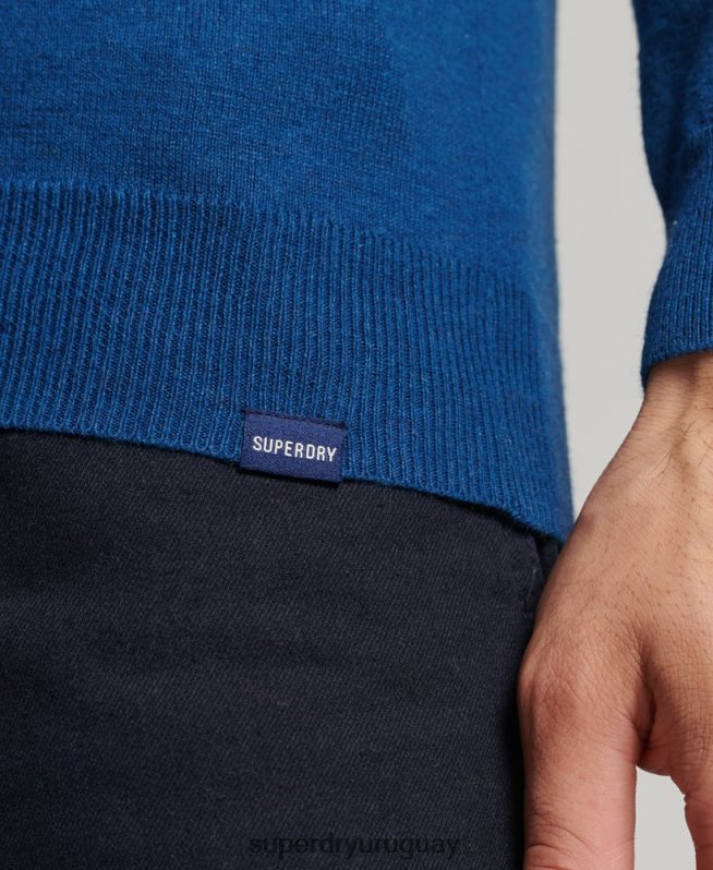 uy Superdry hombres jersey con cuello redondo de cashmere y algodón orgánico azul DT2N8Z1344 ropa