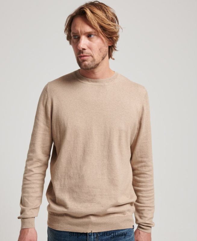 uy Superdry hombres jersey con cuello redondo de cashmere y algodón orgánico beige DT2N8Z5264 ropa