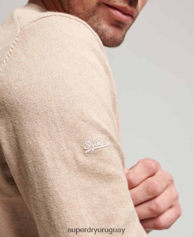 uy Superdry hombres jersey con cuello redondo de cashmere y algodón orgánico beige DT2N8Z5264 ropa