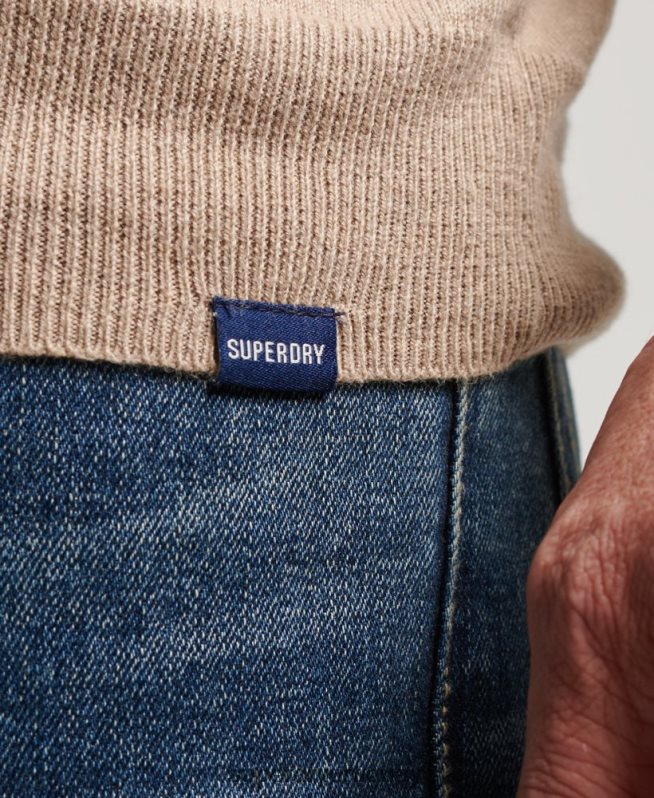 uy Superdry hombres jersey con cuello redondo de cashmere y algodón orgánico beige DT2N8Z5264 ropa