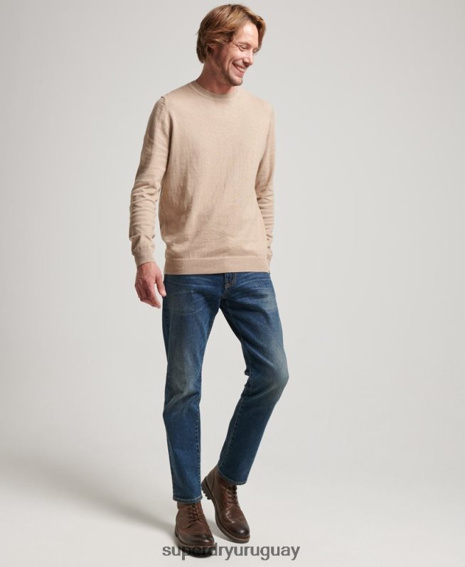 uy Superdry hombres jersey con cuello redondo de cashmere y algodón orgánico beige DT2N8Z5264 ropa