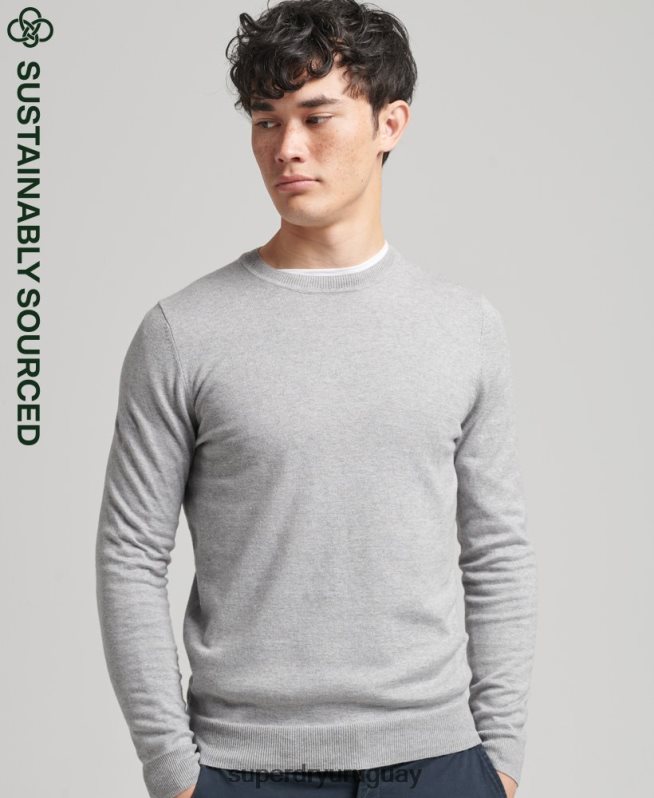 uy Superdry hombres jersey con cuello redondo de cashmere y algodón orgánico gris DT2N8Z1240 ropa