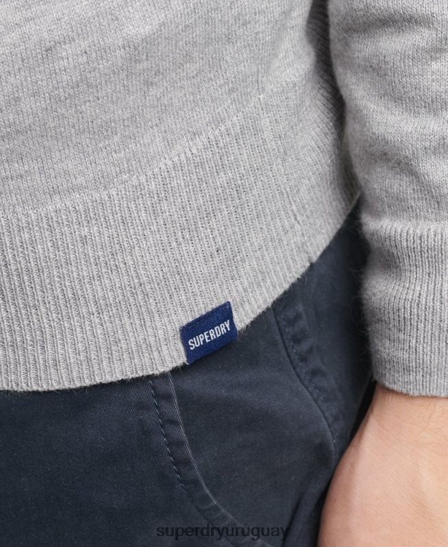 uy Superdry hombres jersey con cuello redondo de cashmere y algodón orgánico gris DT2N8Z1240 ropa