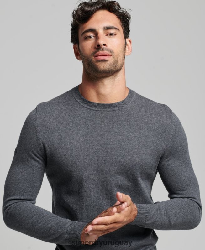 uy Superdry hombres jersey con cuello redondo de cashmere y algodón orgánico gris DT2N8Z5306 ropa
