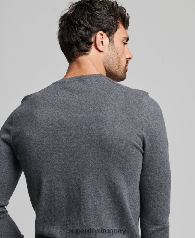uy Superdry hombres jersey con cuello redondo de cashmere y algodón orgánico gris DT2N8Z5306 ropa