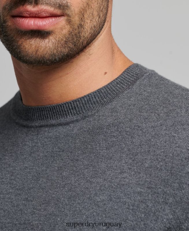 uy Superdry hombres jersey con cuello redondo de cashmere y algodón orgánico gris DT2N8Z5306 ropa