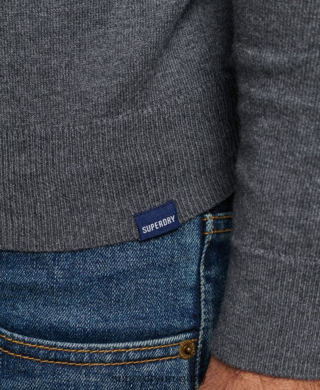 uy Superdry hombres jersey con cuello redondo de cashmere y algodón orgánico gris DT2N8Z5306 ropa