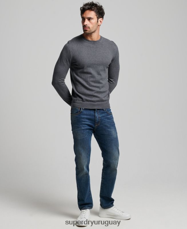 uy Superdry hombres jersey con cuello redondo de cashmere y algodón orgánico gris DT2N8Z5306 ropa
