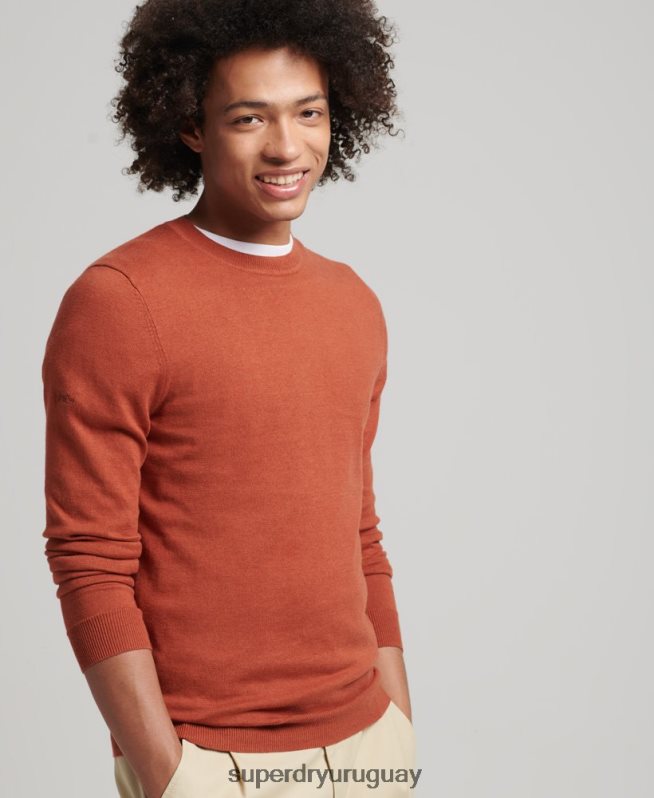 uy Superdry hombres jersey con cuello redondo de cashmere y algodón orgánico naranja DT2N8Z1243 ropa