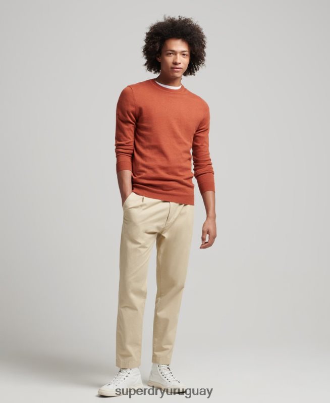 uy Superdry hombres jersey con cuello redondo de cashmere y algodón orgánico naranja DT2N8Z1243 ropa