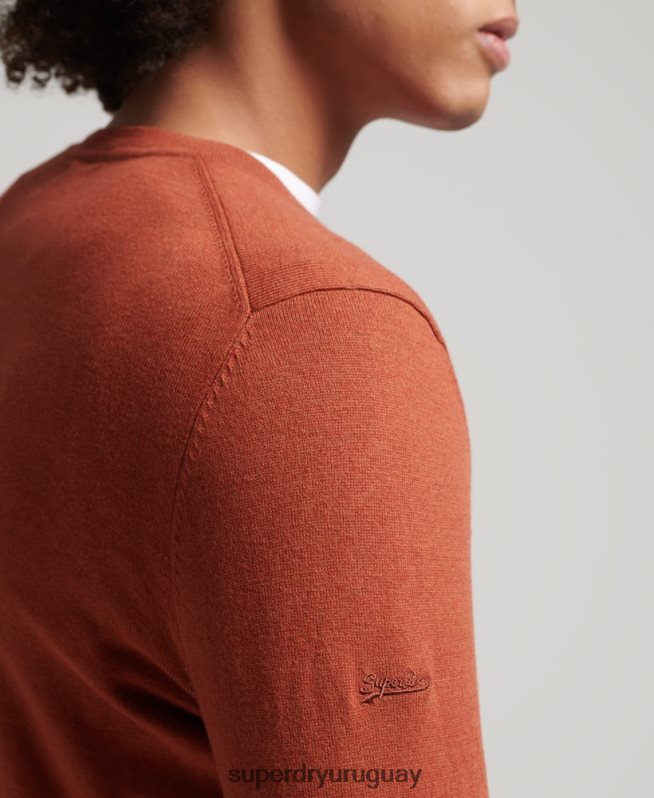 uy Superdry hombres jersey con cuello redondo de cashmere y algodón orgánico naranja DT2N8Z1243 ropa