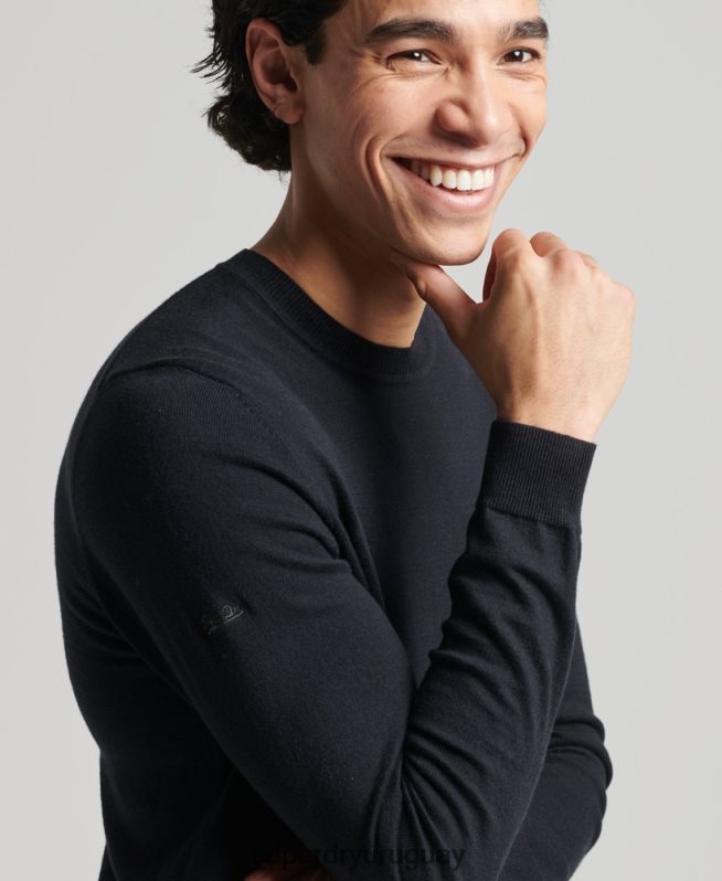 uy Superdry hombres jersey con cuello redondo de cashmere y algodón orgánico negro DT2N8Z1288 ropa