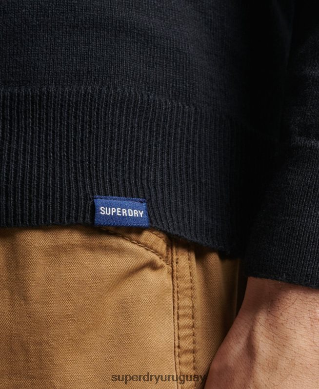 uy Superdry hombres jersey con cuello redondo de cashmere y algodón orgánico negro DT2N8Z1288 ropa