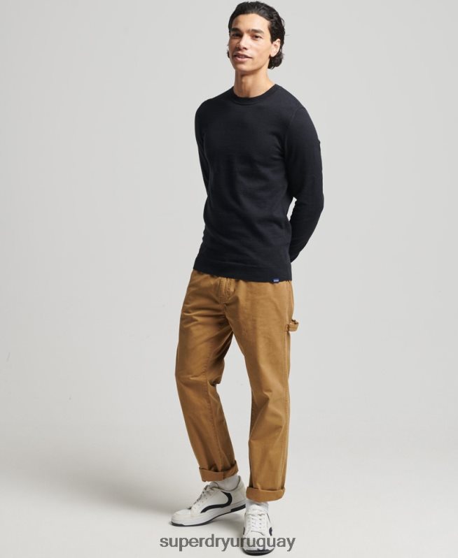 uy Superdry hombres jersey con cuello redondo de cashmere y algodón orgánico negro DT2N8Z1288 ropa