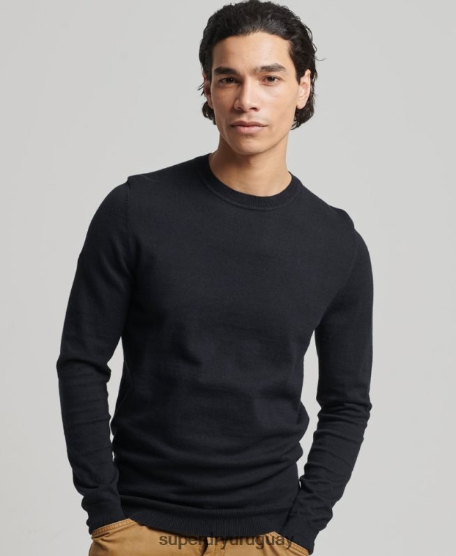 uy Superdry hombres jersey con cuello redondo de cashmere y algodón orgánico negro DT2N8Z1288 ropa