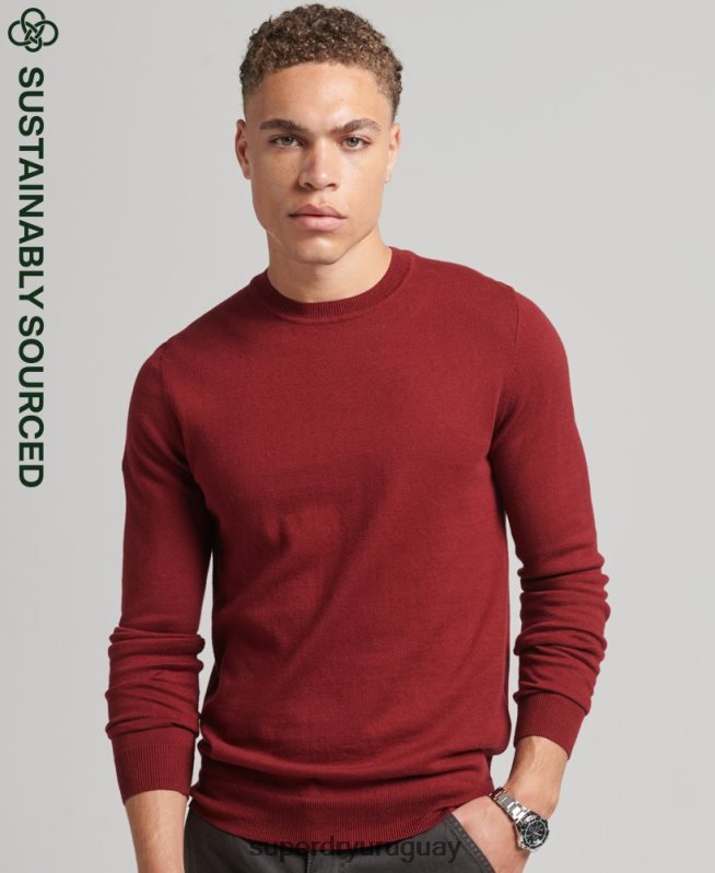 uy Superdry hombres jersey con cuello redondo de cashmere y algodón orgánico rojo DT2N8Z1237 ropa
