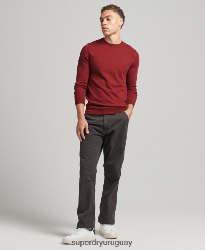 uy Superdry hombres jersey con cuello redondo de cashmere y algodón orgánico rojo DT2N8Z1237 ropa