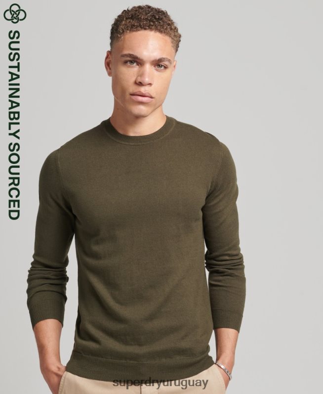 uy Superdry hombres jersey con cuello redondo de cashmere y algodón orgánico verde DT2N8Z1307 ropa