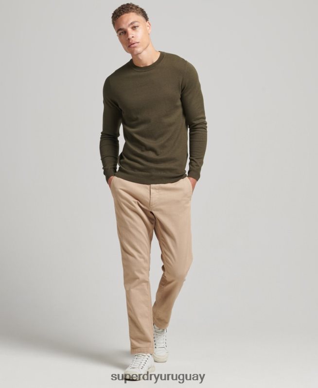 uy Superdry hombres jersey con cuello redondo de cashmere y algodón orgánico verde DT2N8Z1307 ropa