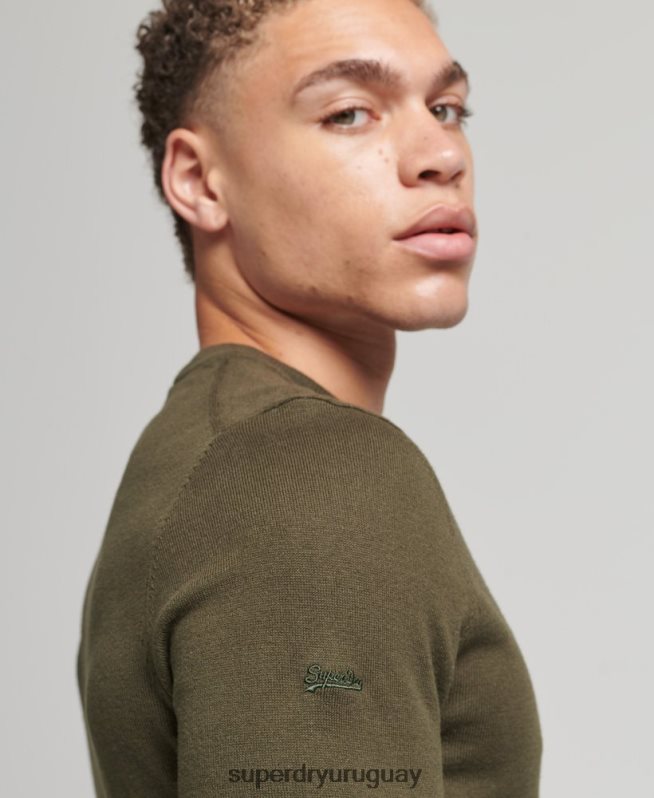 uy Superdry hombres jersey con cuello redondo de cashmere y algodón orgánico verde DT2N8Z1307 ropa