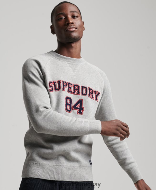 uy Superdry hombres jersey con cuello redondo del equipo universitario gris DT2N8Z1248 ropa